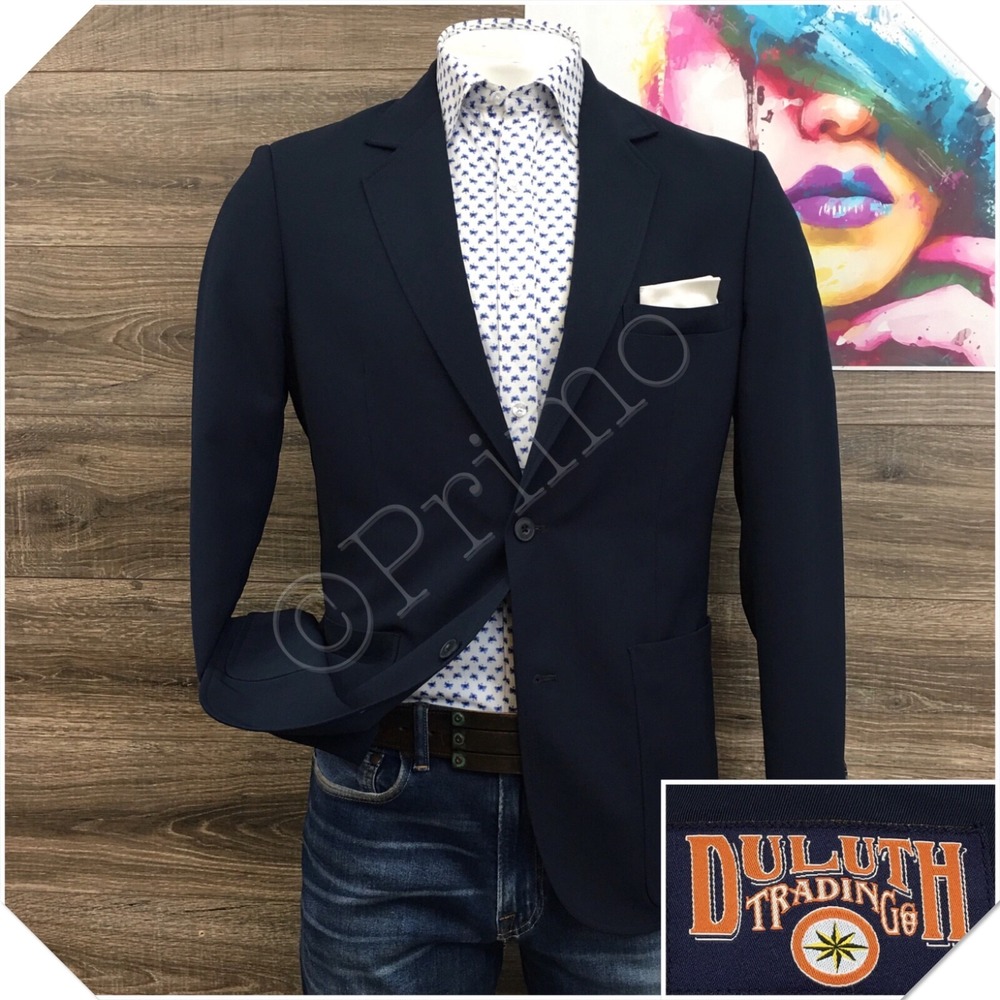 DULUTH TRADING Mens Blazer‎ Sport Coat Casual Jacket Size 40R Classic Blue Suit